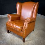 Vintage Cognac Schaapsleren Wingback Oorfauteuil thumbnail 2