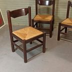 Set Van 4 Vintage Hout En Riet Eetkamerstoelen thumbnail 7