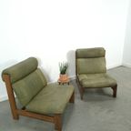 Groen Leren Stoel Met Eiken Hout Vintage Fauteuil thumbnail 6