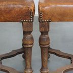 Set Van 2 Antieke Houten En Schapenleren Eetkamerstoelen Met Een Mooi Patina Uit Begin 1900 thumbnail 8