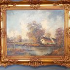 Schilderij Van Waterrijk Landschap Met Boerderij In Lodewijk Xvi Lijst thumbnail 3