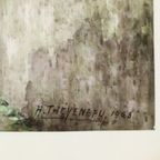 Charmant Schilderijtje Aquarel H Theyeneau 1968 Frankrijk thumbnail 10