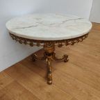 Vintage Messing Hollywood Regency Salontafel Koffietafel Met Marmer Blad thumbnail 5