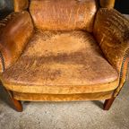 Vintage Geleefde Schaapsleren Wingback Fauteuil thumbnail 7