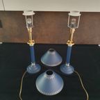 Tafellamp - Bedlamp - Kastlamp - Blauw - Metaal - Met Kap - 2 Stuks. thumbnail 2