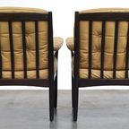 Leuke Set Zweedse Vintage Design Fauteuils Van G Möbel Cremé/ Beige Leer En Donker Hout thumbnail 10
