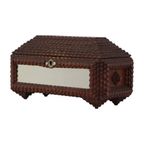 Antieke Tramp Art Doos Met Spiegels Folk Art Verzamelobject thumbnail 8
