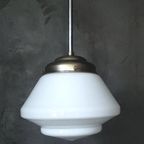 Vintage Art Deco Glazen Conische Hanglamp / Schoollamp thumbnail 7