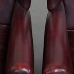 Set Van 2 Mooie En Comfortabele Bordeauxrode Rundleren Oorfauteuils In Engelse Stijl thumbnail 8