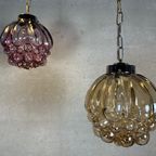 2X Vintage Hanglamp ‘Raspberry’ – Glas En Chroom thumbnail 3
