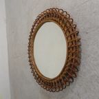 Ronde Vintage Spiegel Met Bamboe Rand In De Stijl Van Franco Albini thumbnail 2
