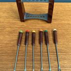Teak Cocktail Forks In Holder 1960S thumbnail 4
