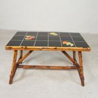 Rotan En Bamboe Salontafel Met Tegels, Tegeltafel, Jaren 50 thumbnail 9