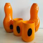 Vintage Set Oranje Glazen Vazen En Bloempotten thumbnail 2