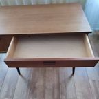 Vintage Houten Bureau Op Zwarte Poten Met Lade En Kastje thumbnail 17