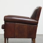 Mooie En In Goede Staat Verkerende Klassieke Donkerbruine Schapenleren Design Fauteuil/ Armchair thumbnail 9