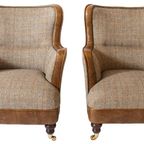 2 X Klassiek Engelse Chesterfield Stoelen Stof thumbnail 2