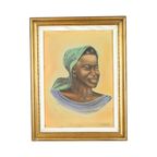 Authentiek Vintage Schilderij Portret Op Doek Vrouw Congo 1958 thumbnail 9