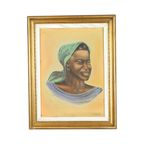 Authentiek Vintage Schilderij Portret Op Doek Vrouw Congo 1958 thumbnail 5