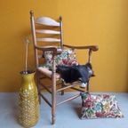 Brocante Vintage Landelijke Eikenhouten Armstoel Biezen Zitt thumbnail 2