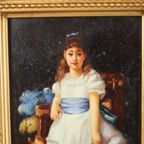 Charmant Schilderij Jong Meisje Gouden Lijst Lady Sybil Primrose thumbnail 13