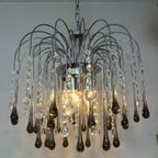 Xxl Grote Murano Kroonluchter Hanglamp Taupe Chrome Frame thumbnail 10
