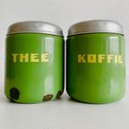 Vintage Emaille Koffie- En Thee Blikken Groen 1920’s thumbnail 6