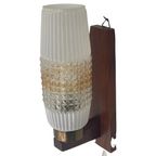 Vintage 50’S Mcm Wall Mounted Lamp - Wooden Frame And Brass Detailing - Pressed Glass Shade thumbnail 3