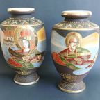 Antiek Set Van Japans Handgemaakt Satsuma Vazen Van Keramiek thumbnail 12