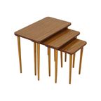 Set Van 3 Nesttafels Formica Walnoot Beuk Conisch Vintage Design Jaren 50 thumbnail 4