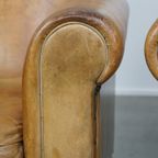 Set Van 2 Grote, Comfortabele En Stijlvolle Vintage Schapenleren Fauteuils Met Mooie Vormen thumbnail 11
