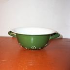 Vintage Dutch Green Enamel Colander * With Handles + White Interior * Farmhouse Kitchen thumbnail 3