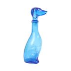 Grote Vintage Karaf Teckel Dashond Blauw Glas Empoli Italy 36cm thumbnail 2