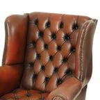 Oude Chesterfield Zetel Bruin Leder Wingchair Oorfauteuil thumbnail 5