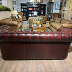 Engelse Chesterfield 3 Zits Bank Antiek Rood Leer thumbnail 10