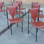 Set Van 8 Vintage Postmodern Leren Eetkamerstoelen thumbnail 13