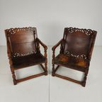 Pair Of English Antique Jacobean Monk Armchairs / Tables By F. Parker & Sons Ltd thumbnail 3