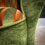 Mid-Century Design Velvet Stof Hoekbank – Groen Met Oranje Strepen thumbnail 10