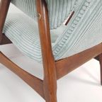 Vintage Fauteuil Teakhout Licht Blauwe Ribstof Nieuw thumbnail 4