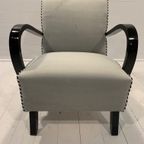 Halabala H-227 Chair Restored, Grey With A Red-White-Blue Trim thumbnail 9