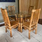 Vintage Boho Bamboe Eetkamerset - Eettafel Met Stoelen thumbnail 4
