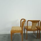 6X Teakhouten Eetkamerstoelen Met Stoffen Bekleding thumbnail 6