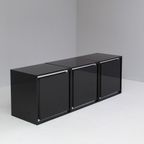 Black Living Furniture Set In Steel Profiles Attributed To Acerbis, 1970S. thumbnail 15