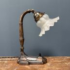 Antieke Art Nouveau Tafellamp Met Matglazen Kapje thumbnail 7