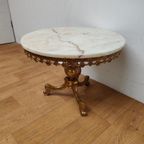 Vintage Messing Hollywood Regency Salontafel Koffietafel Met Marmer Blad thumbnail 3