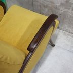 Vintage Fauteuil Jaren 50 Gele Stoel Gele Ribstof Herbekleed thumbnail 8