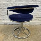 Vintage Buisframe Stoel - Chroom - Blauw Velour - Italie thumbnail 9