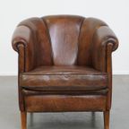 Bijzondere, Karakteristieke En Statige Donkere Schapenleren Clubfauteuil thumbnail 7