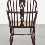 Antieke Engelse Houten Windsor Eetkamer/ Bijzetstoel Met Een Mooie Kleurencombinatie En Patina thumbnail 11