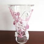 Grote Vaas Met Roze En Witte Glas Draden Leerdam Glas, Leerdam 2004 thumbnail 5